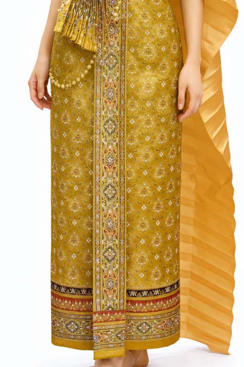 Ladies Gold Traditional Thai Outfit - 2 Piece Dress Set Sarong & Sash Wedding Formal Attire