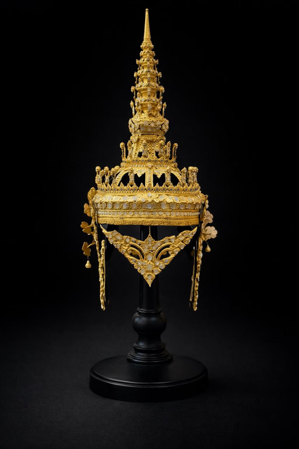 Thai Ornate Headdress: King & Queen Traditional Gold Antique Crown, Wedding Cultural Dance