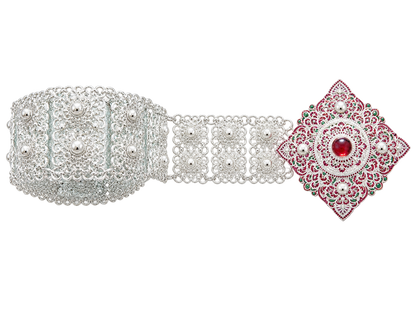 Thai Traditional Bridal Jewelry Set – Silver with Red Stones 🇹🇭