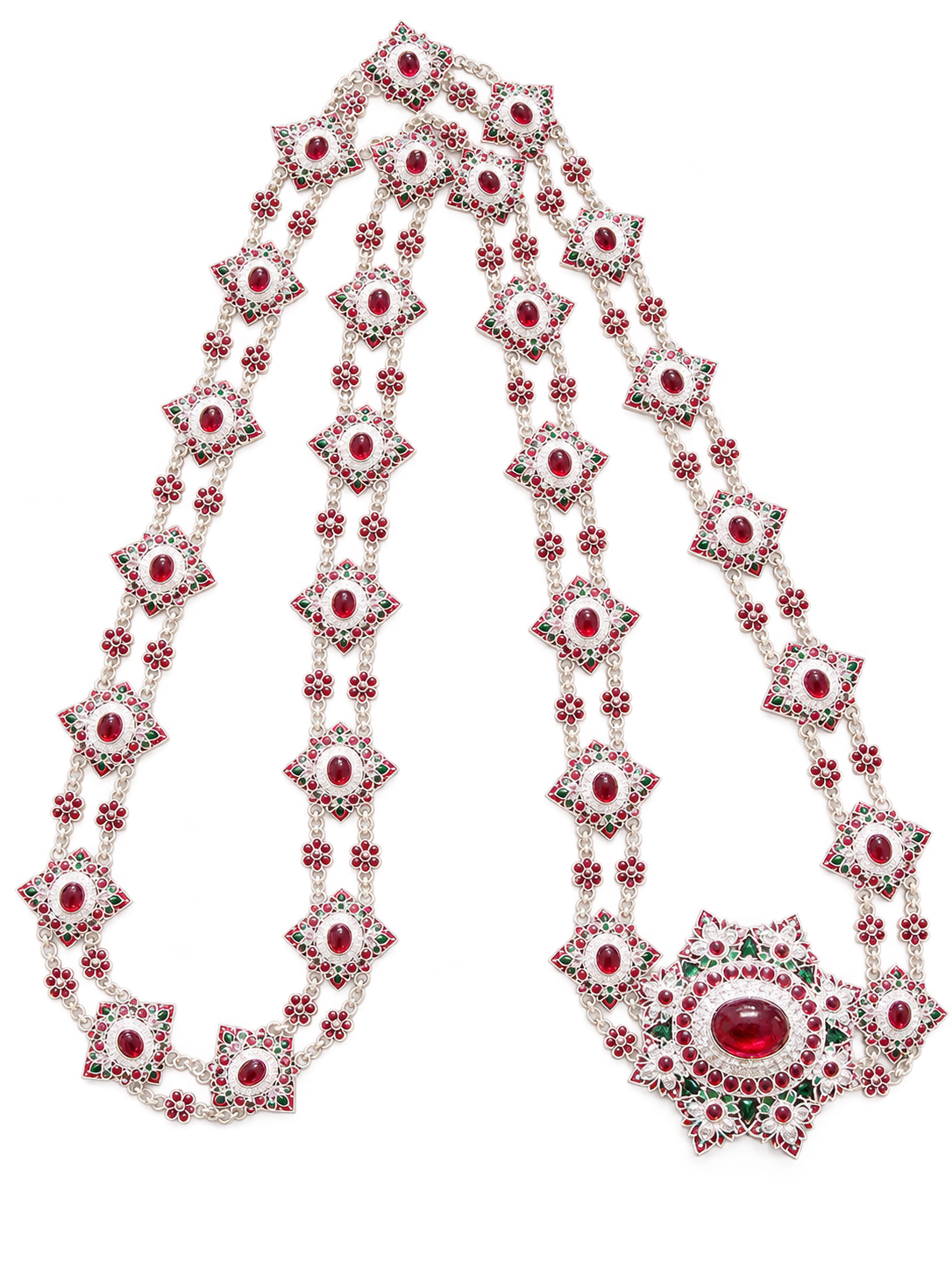 Thai Traditional Bridal Jewelry Set – Silver with Red Stones 🇹🇭