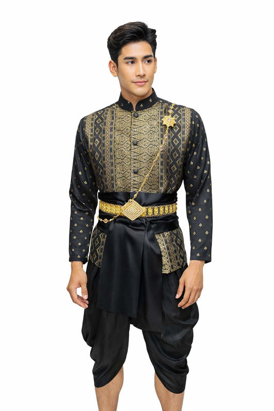 Thai Wedding Outfit For Men "Chut Thai" Black Silk Attire Traditional Formal Wear | Siam Regal