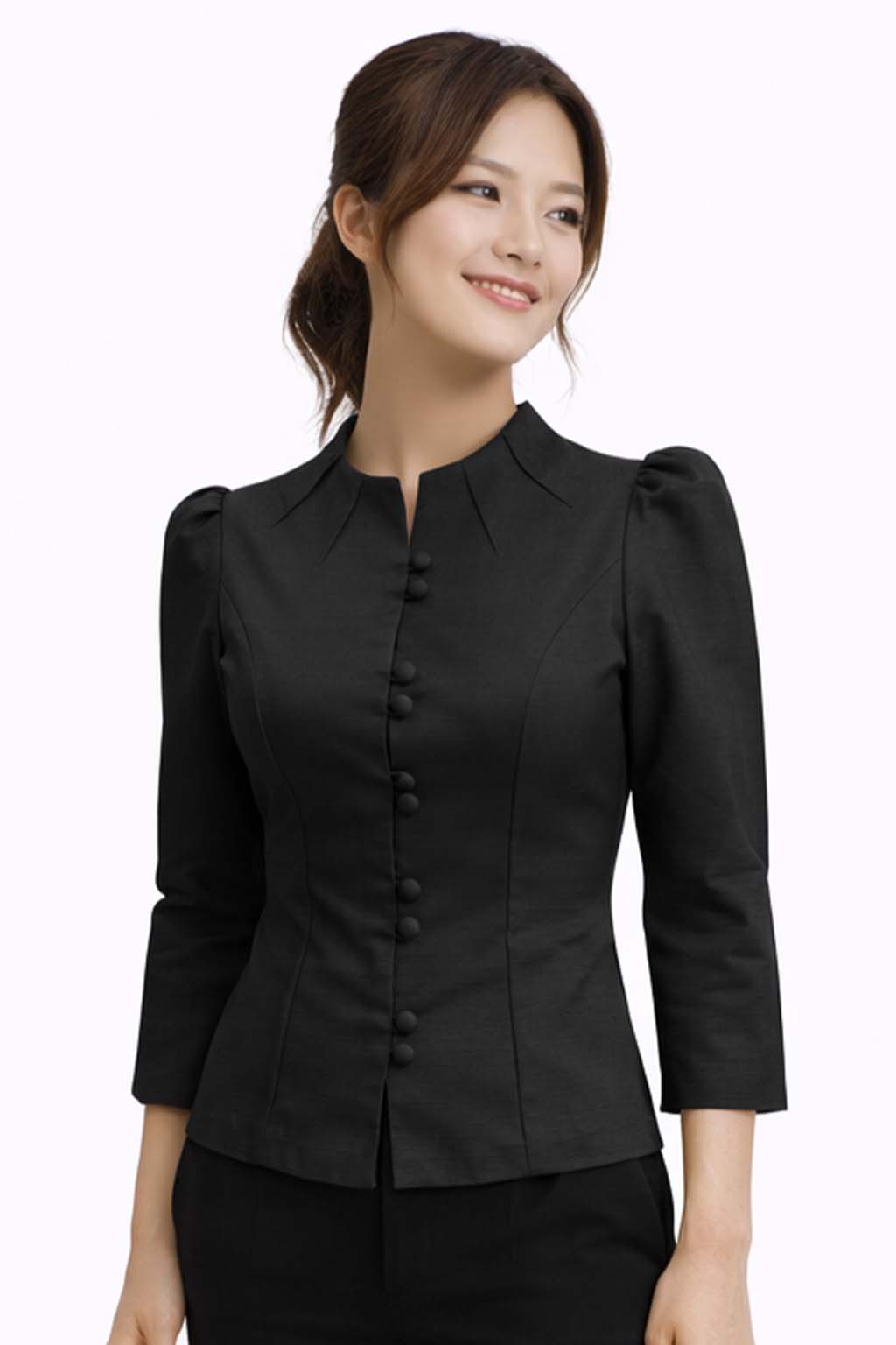 Elegant Thai Silk Blouse Double Button Closure Formal Shirt Wedding Dress Top