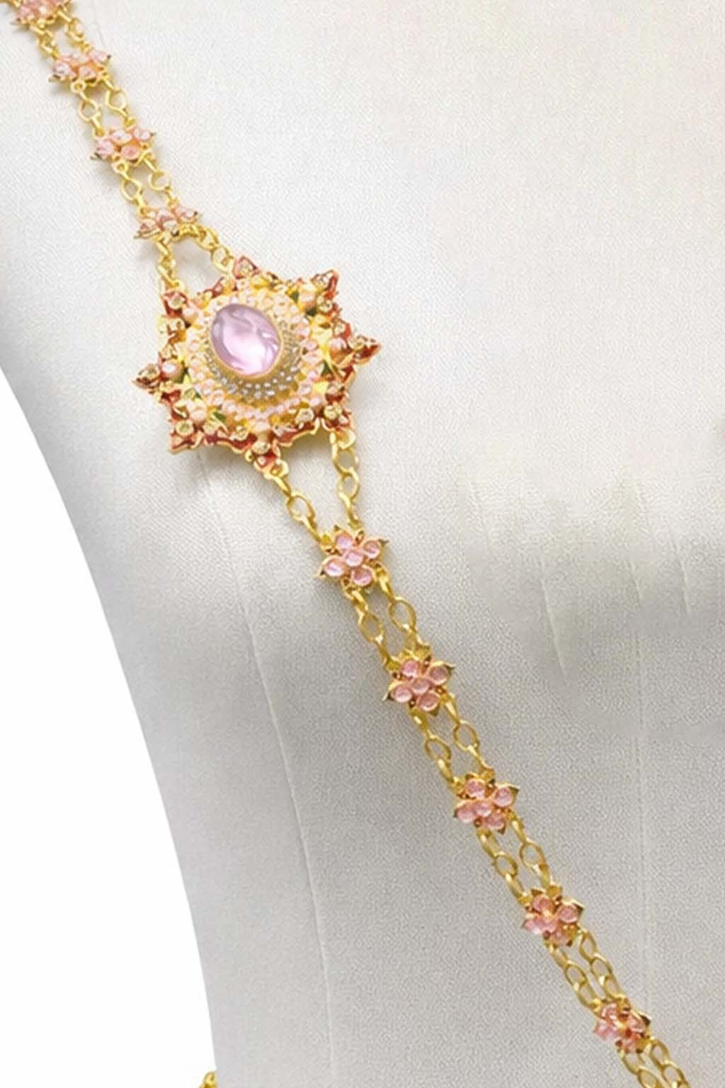 Thai Traditional Bridal Jewelry Set – Gold with Pink Stones