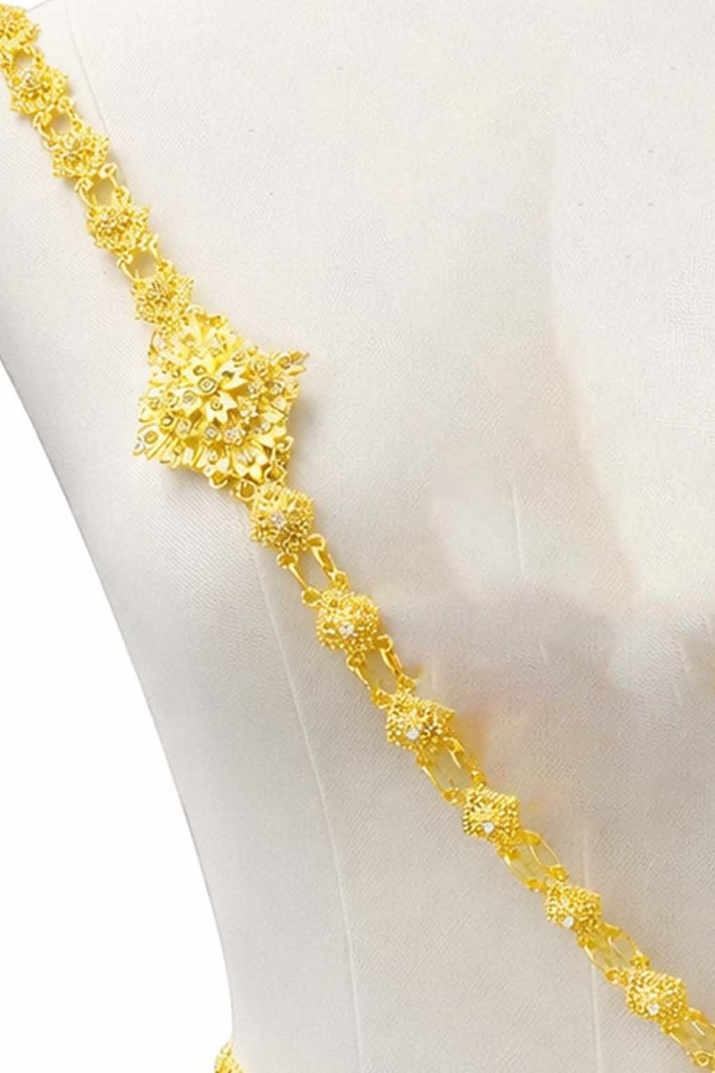 Thai Traditional Bridal Jewelry Set – Gold with Silver Stones