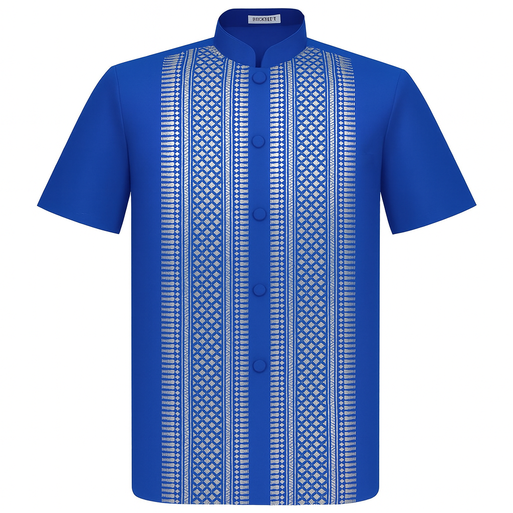 Siam Regal's Men's Silk Shirt Short Sleeve Chinese Collar