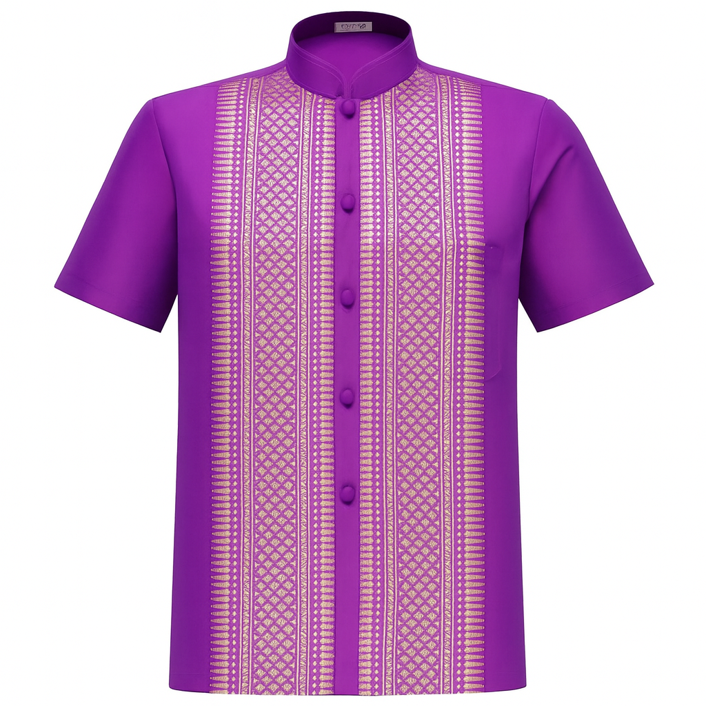 Siam Regal's Men's Silk Shirt Short Sleeve Chinese Collar