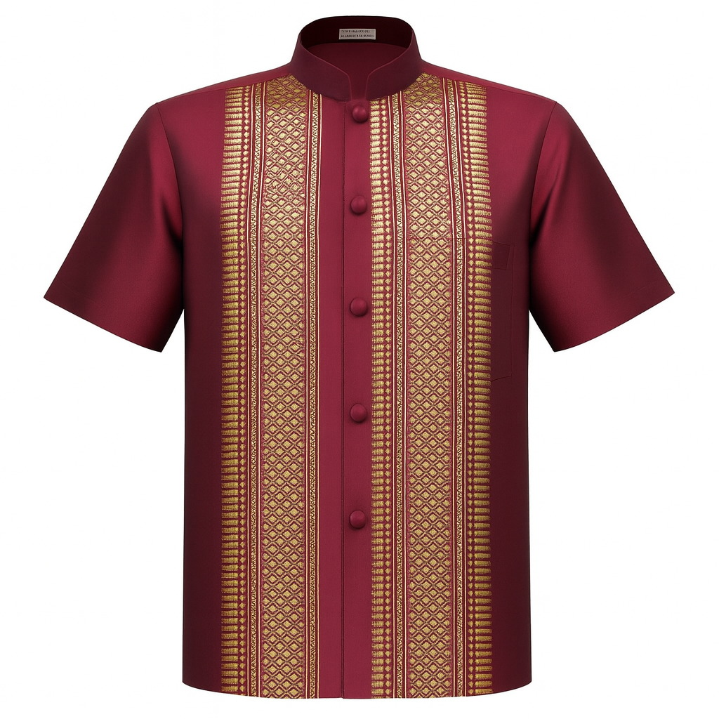 Siam Regal's Men's Silk Shirt Short Sleeve Chinese Collar