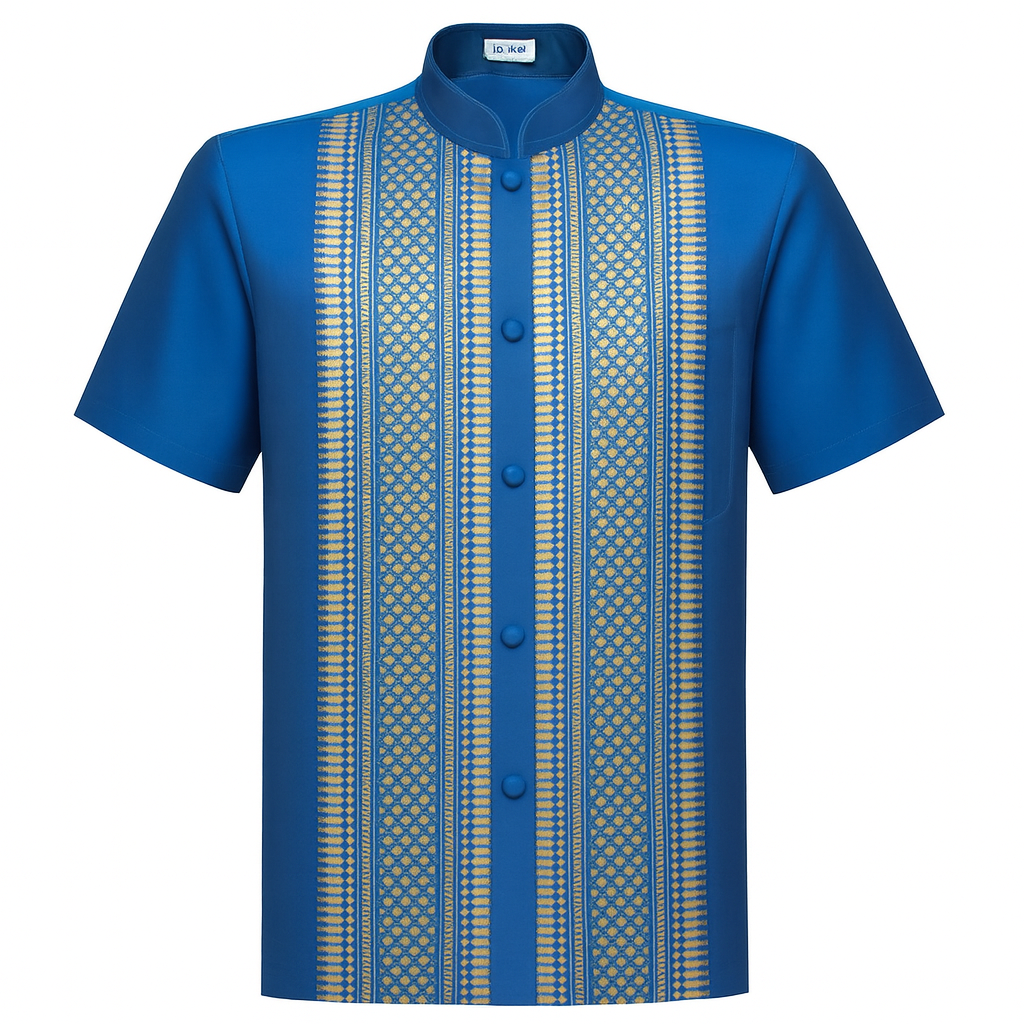 Siam Regal's Men's Silk Shirt Short Sleeve Chinese Collar