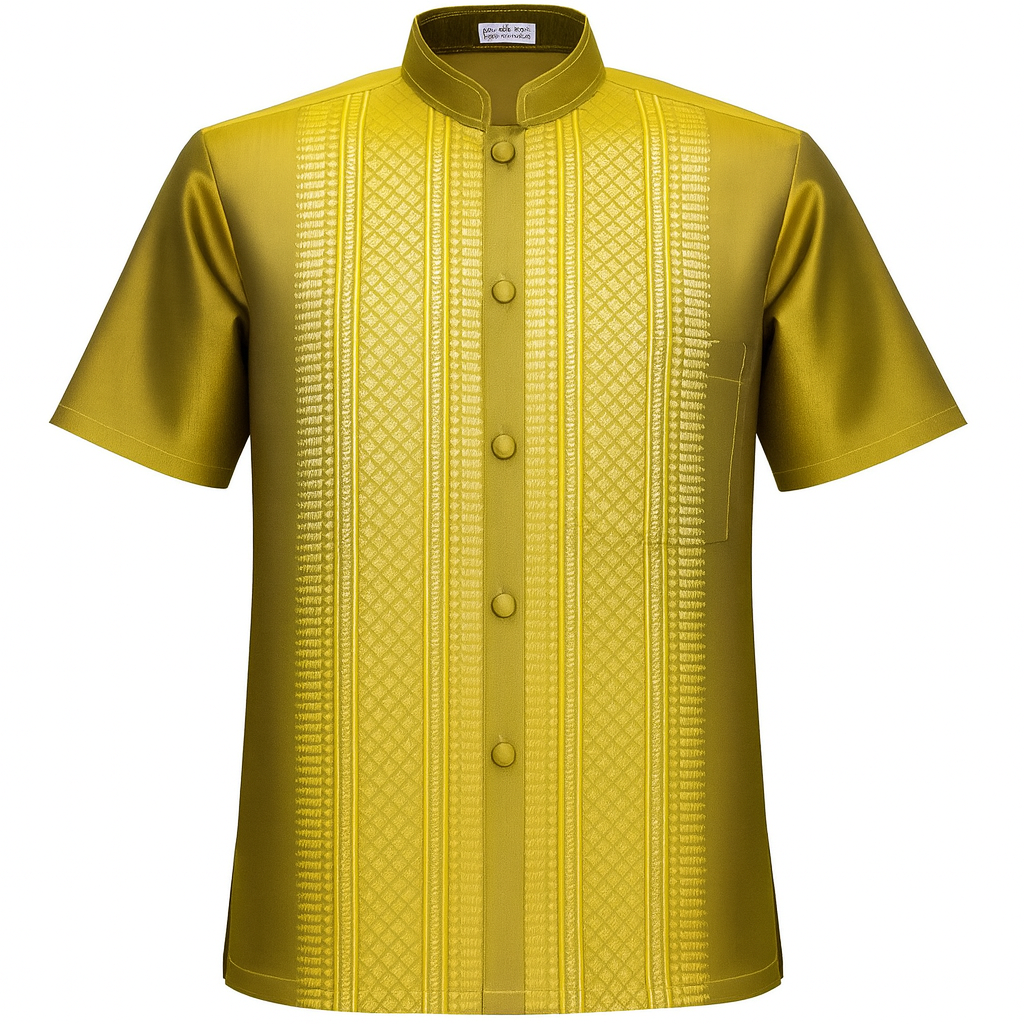 Siam Regal's Men's Silk Shirt Short Sleeve Chinese Collar