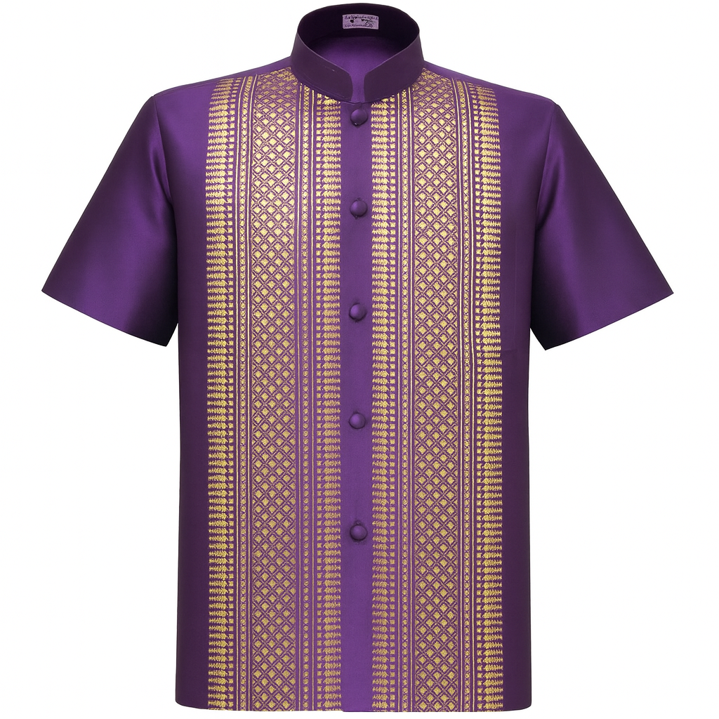 Siam Regal's Men's Silk Shirt Short Sleeve Chinese Collar