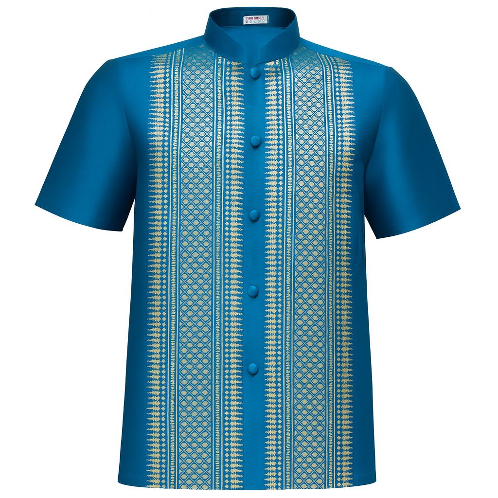 Siam Regal's Men's Silk Shirt Short Sleeve Chinese Collar