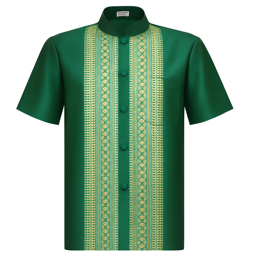 Siam Regal's Men's Silk Shirt Short Sleeve Chinese Collar
