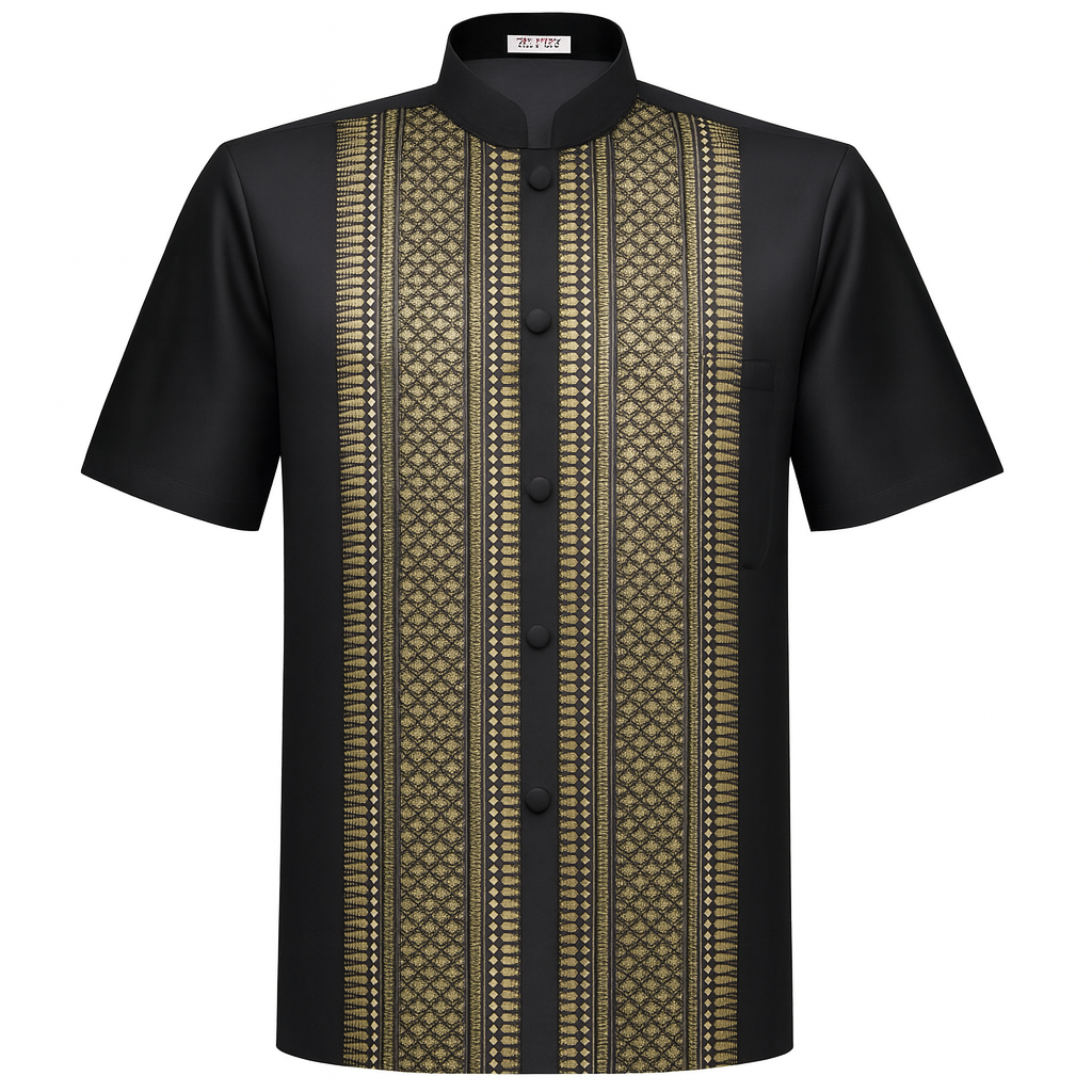 Siam Regal's Men's Silk Shirt Short Sleeve Chinese Collar
