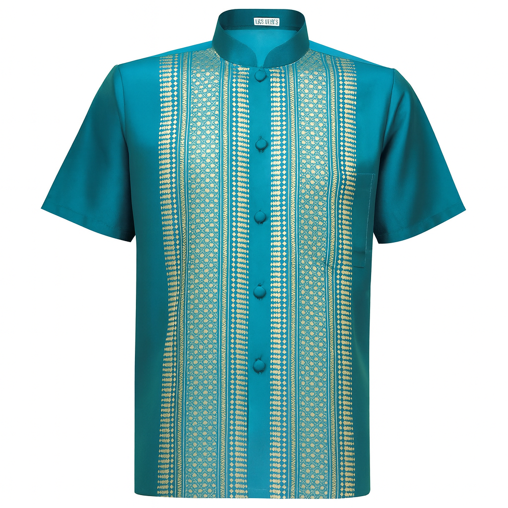 Siam Regal's Men's Silk Shirt Short Sleeve Chinese Collar
