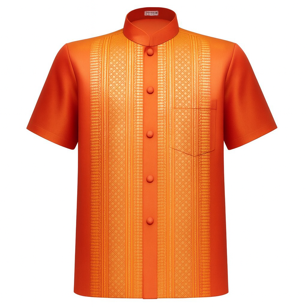 Siam Regal's Men's Silk Shirt Short Sleeve Chinese Collar