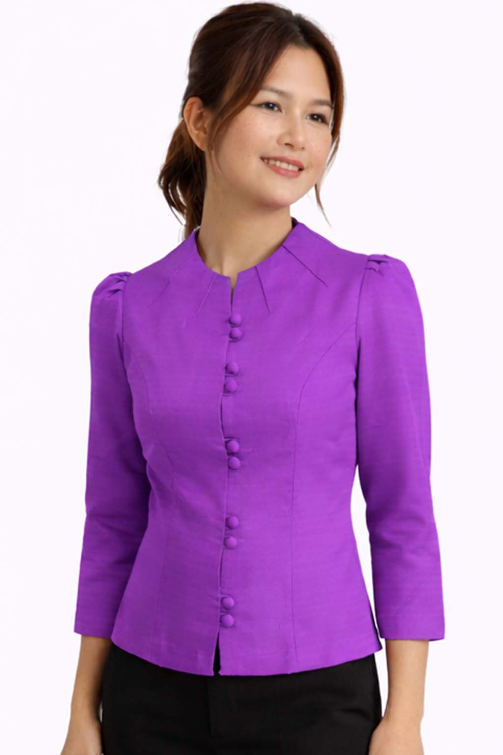 Elegant Thai Silk Blouse Double Button Closure Formal Shirt Wedding Dress Top