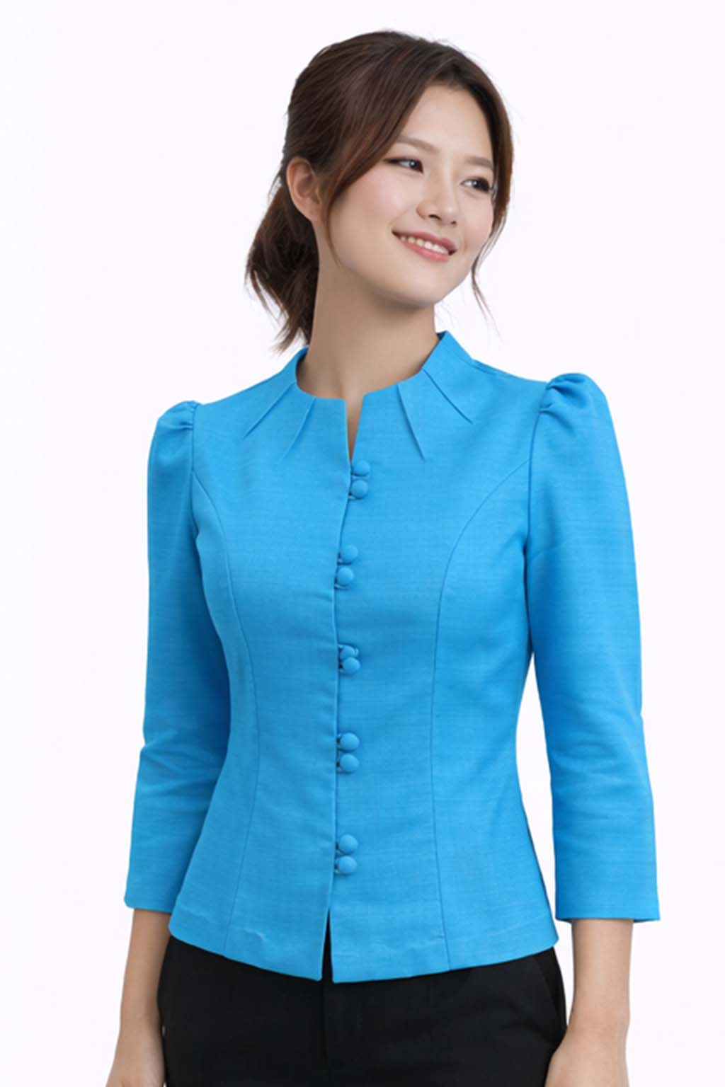 Elegant Thai Silk Blouse Double Button Closure Formal Shirt Wedding Dress Top