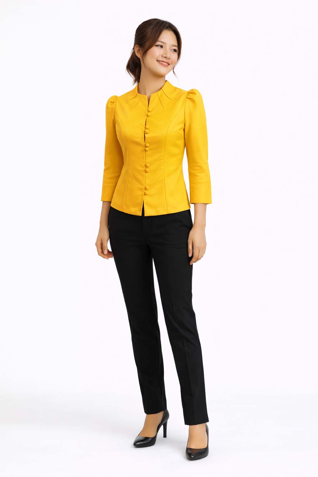 Elegant Thai Silk Blouse Double Button Closure Formal Shirt Wedding Dress Top