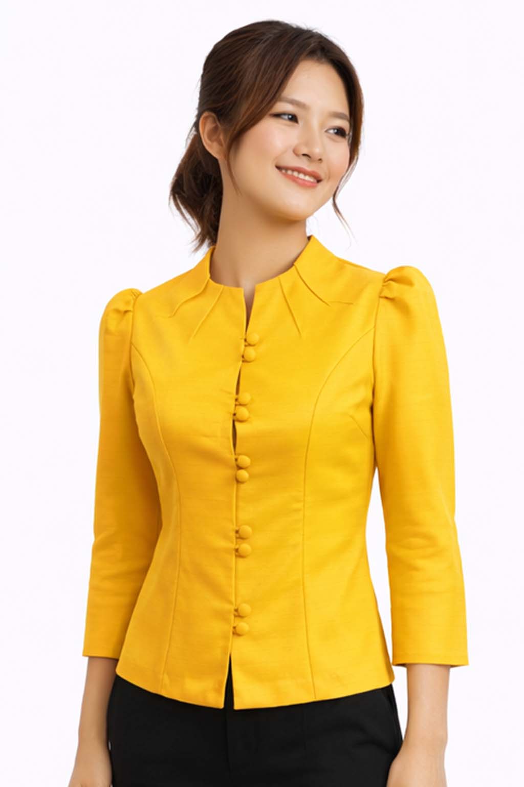 Elegant Thai Silk Blouse Double Button Closure Formal Shirt Wedding Dress Top