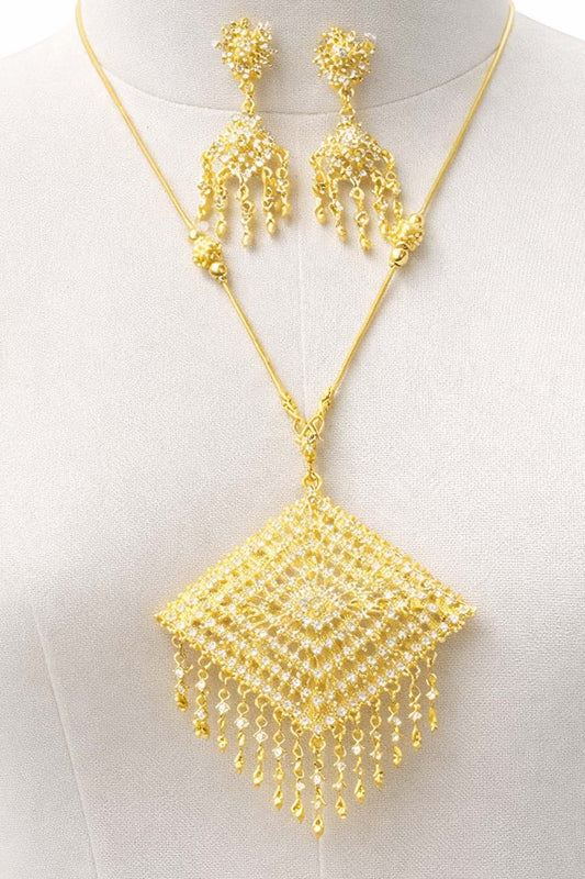 Thai Traditional Bridal Jewelry Set – Gold with Silver Stones
