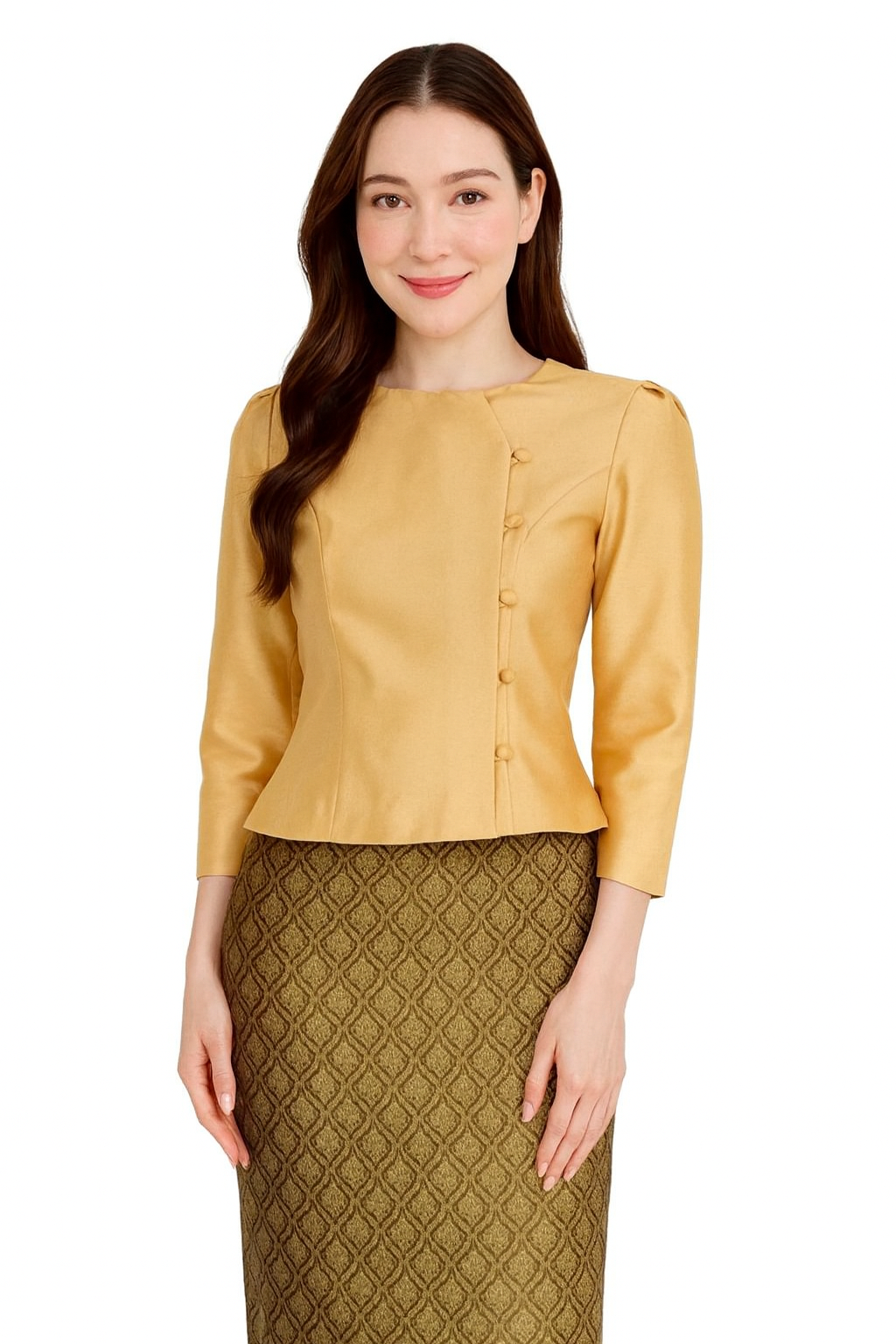 Siam Regal's Ladies Thai Silk Blouse Asymmetrical Button Closure