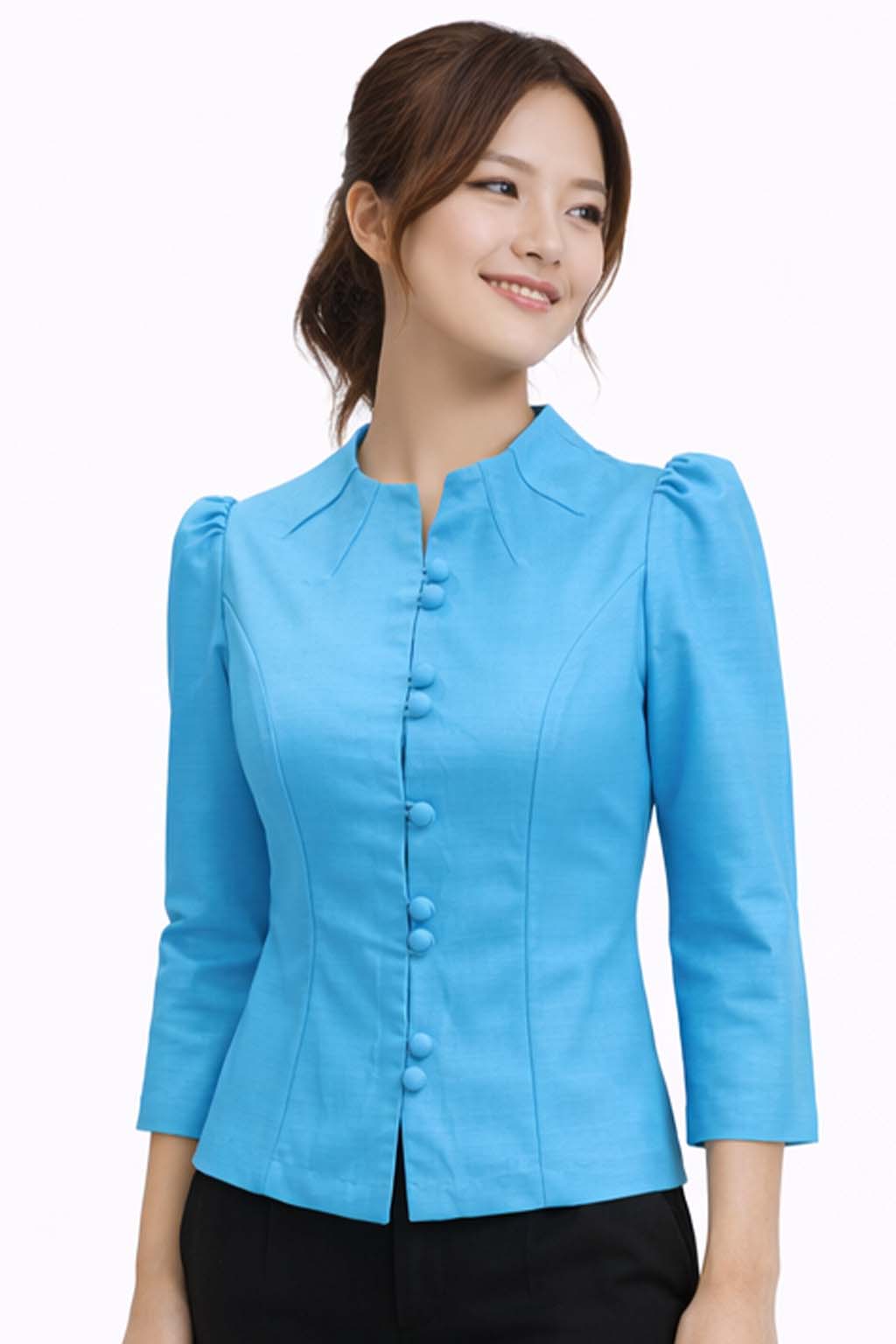 Elegant Thai Silk Blouse Double Button Closure Formal Shirt Wedding Dress Top