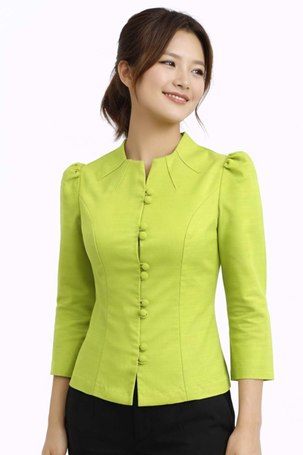 Elegant Thai Silk Blouse Double Button Closure Formal Shirt Wedding Dress Top