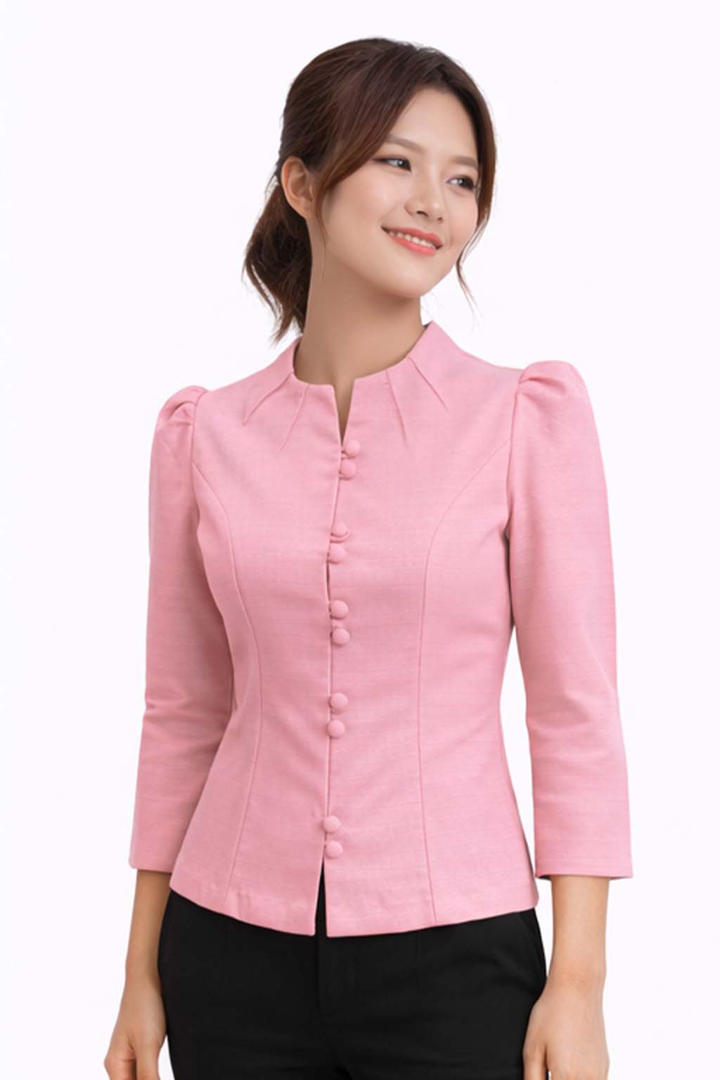 Elegant Thai Silk Blouse Double Button Closure Formal Shirt Wedding Dress Top