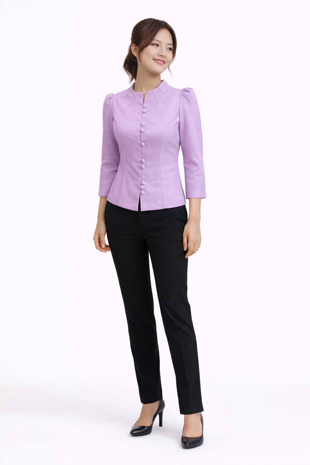 Elegant Thai Silk Blouse Double Button Closure Formal Shirt Wedding Dress Top