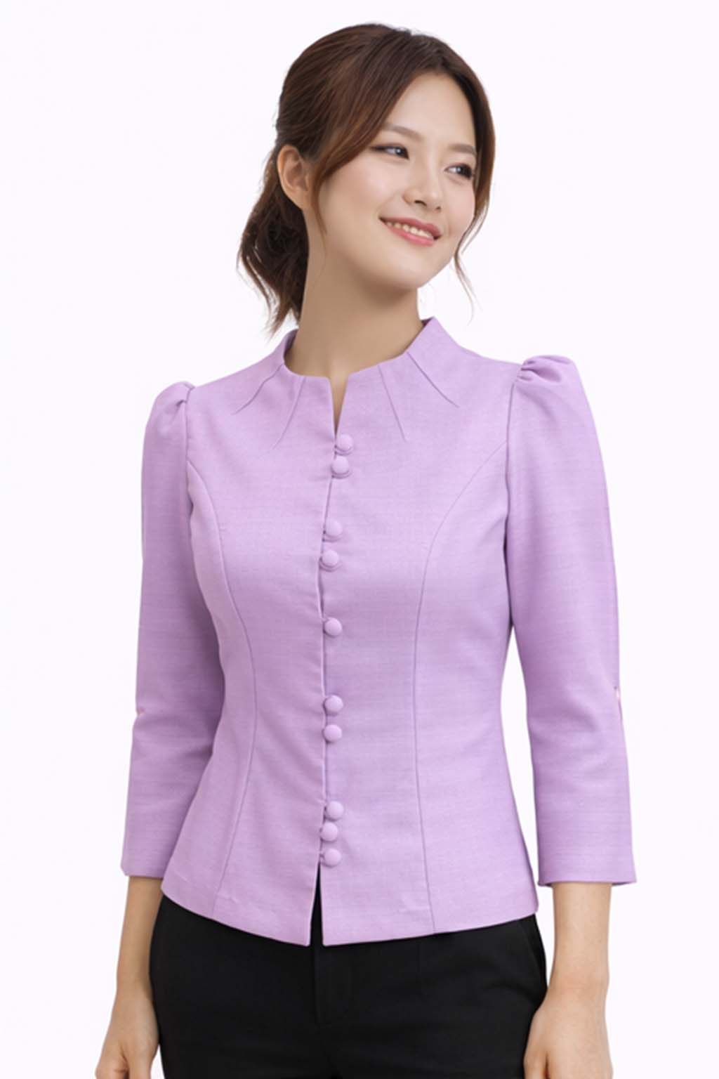Elegant Thai Silk Blouse Double Button Closure Formal Shirt Wedding Dress Top