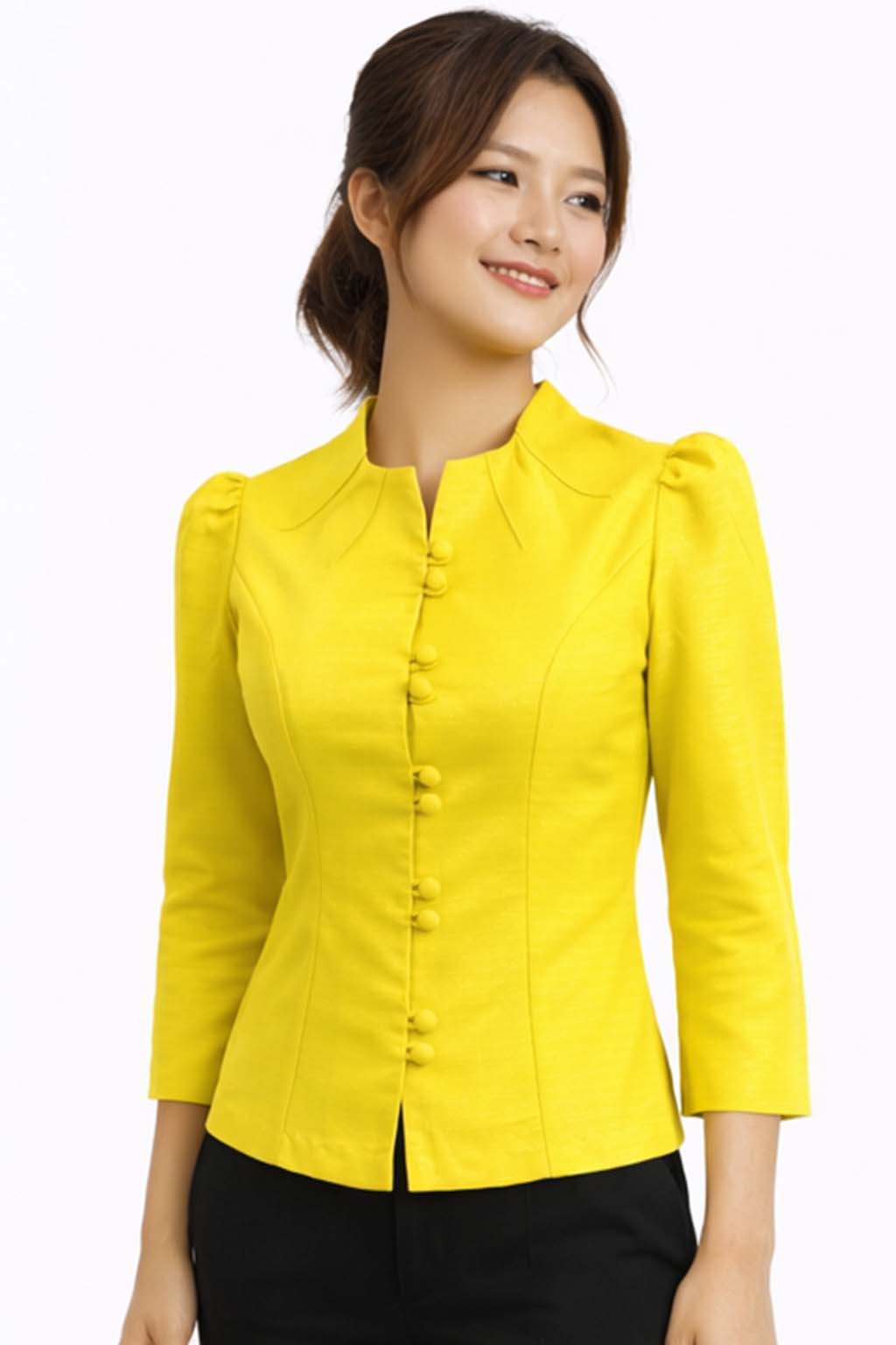 Elegant Thai Silk Blouse Double Button Closure Formal Shirt Wedding Dress Top