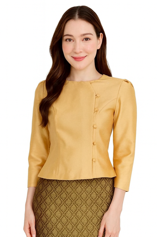 Siam Regal's Ladies Thai Silk Blouse Asymmetrical Button Closure