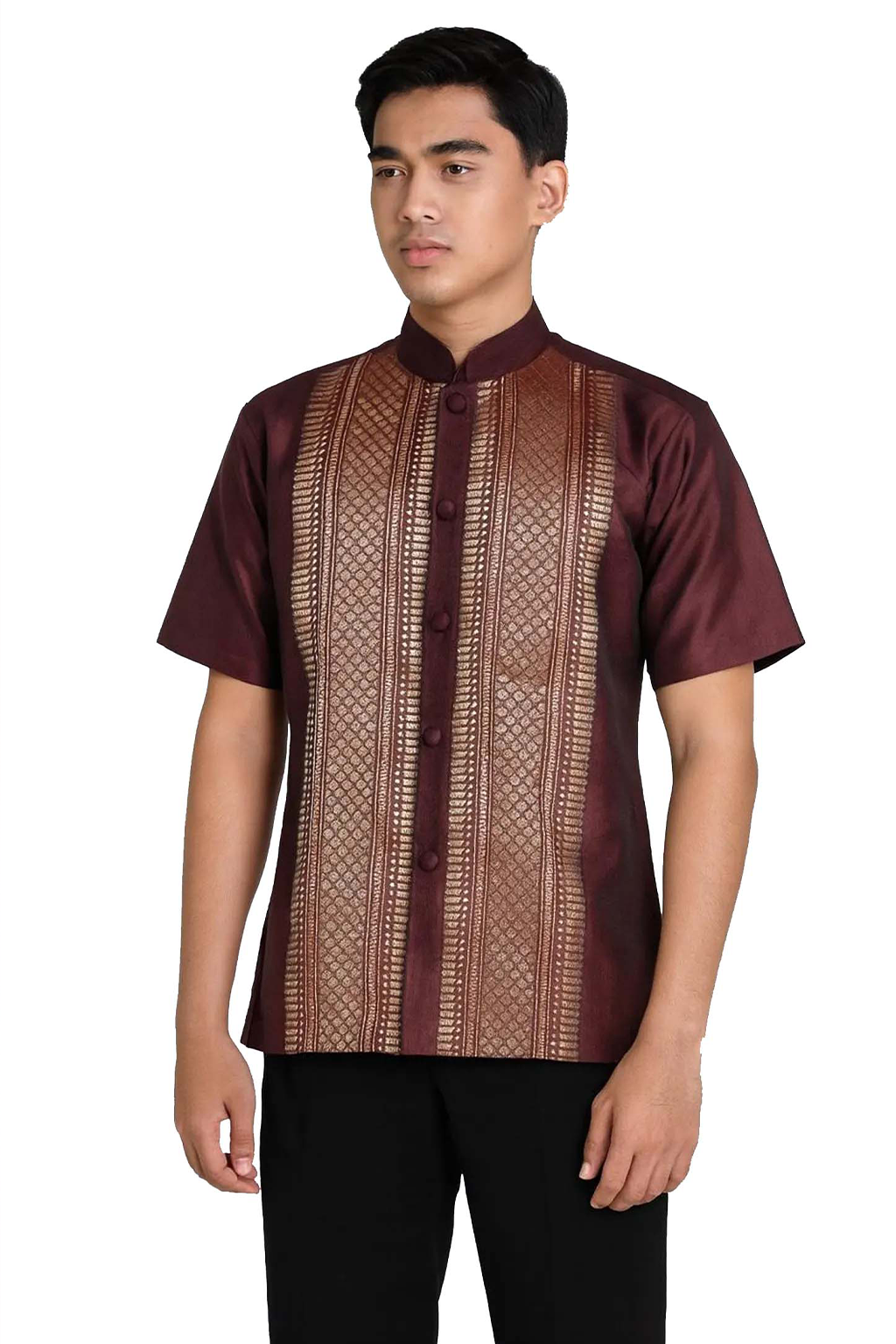 Siam Regal's Men's Silk Shirt Short Sleeve Chinese Collar