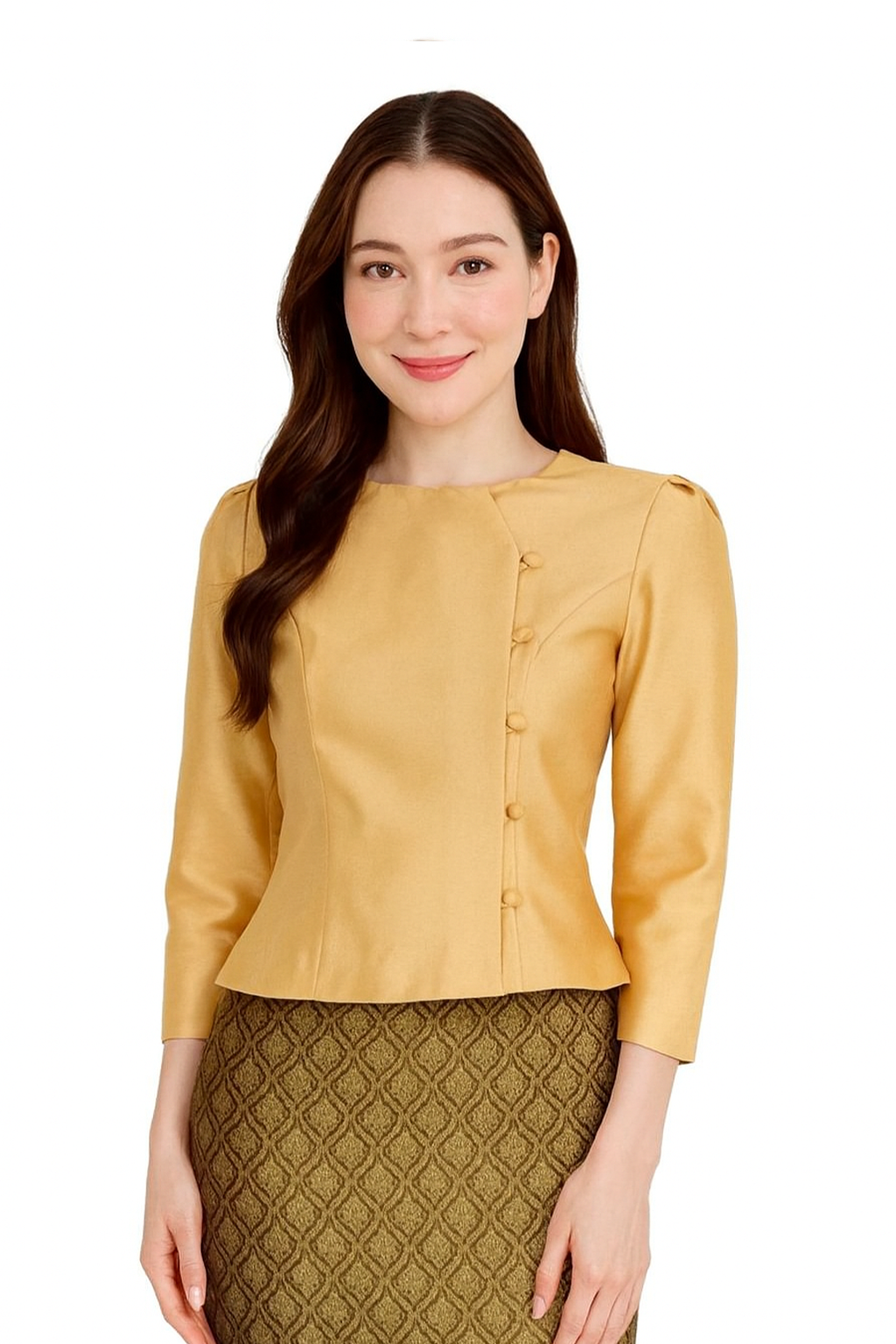 Siam Regal's Ladies Thai Silk Blouse Asymmetrical Button Closure