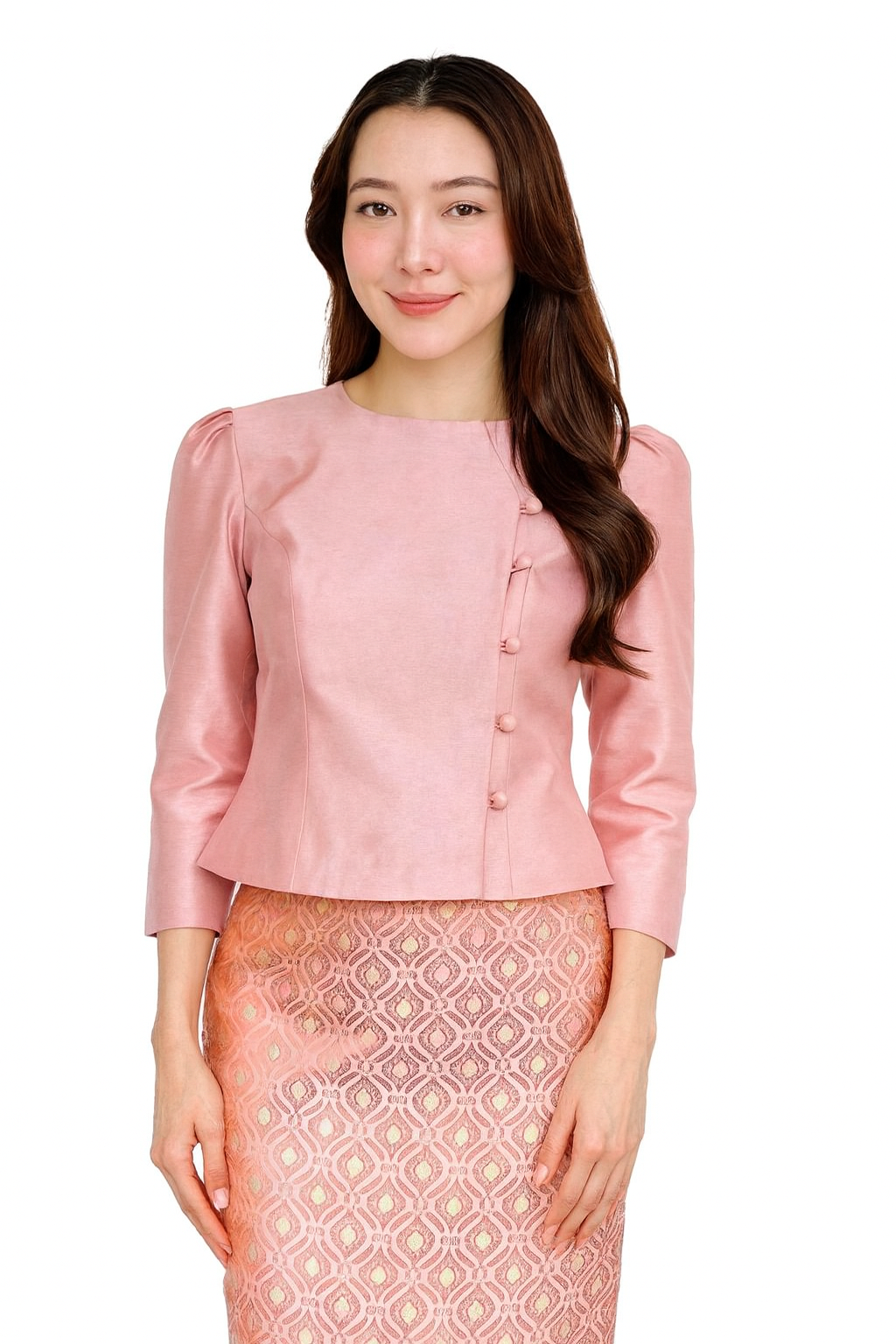 Siam Regal's Ladies Thai Silk Blouse Asymmetrical Button Closure