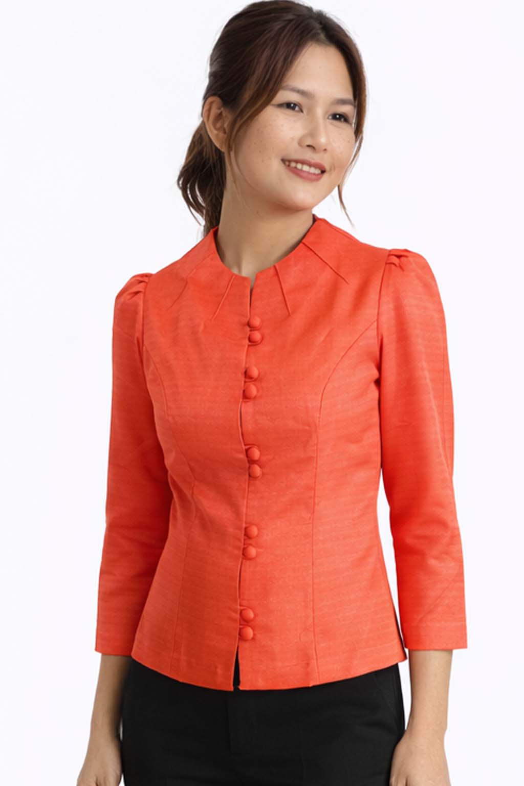 Elegant Thai Silk Blouse Double Button Closure Formal Shirt Wedding Dress Top