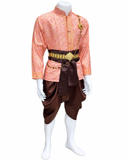 Men’s Traditional Thai Outfit – Pink & Brown 3 Piece Silk Wedding Set | Siam Regal 🇹🇭