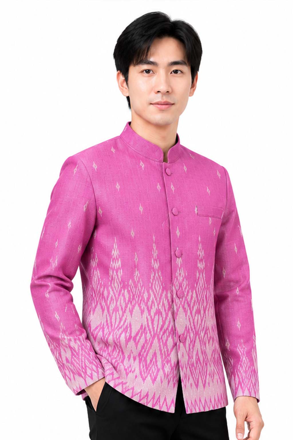 Men's Thai Wedding Attire Black Traditional Cotton Silk Jacket Formal Groom Outfit Thailand Marriage Ceremony Clothing