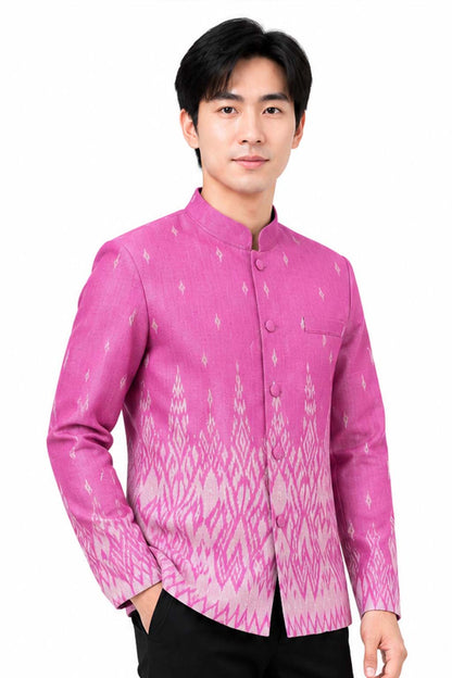 Men's Thai Wedding Attire Black Traditional Cotton Silk Jacket Formal Groom Outfit Thailand Marriage Ceremony Clothing