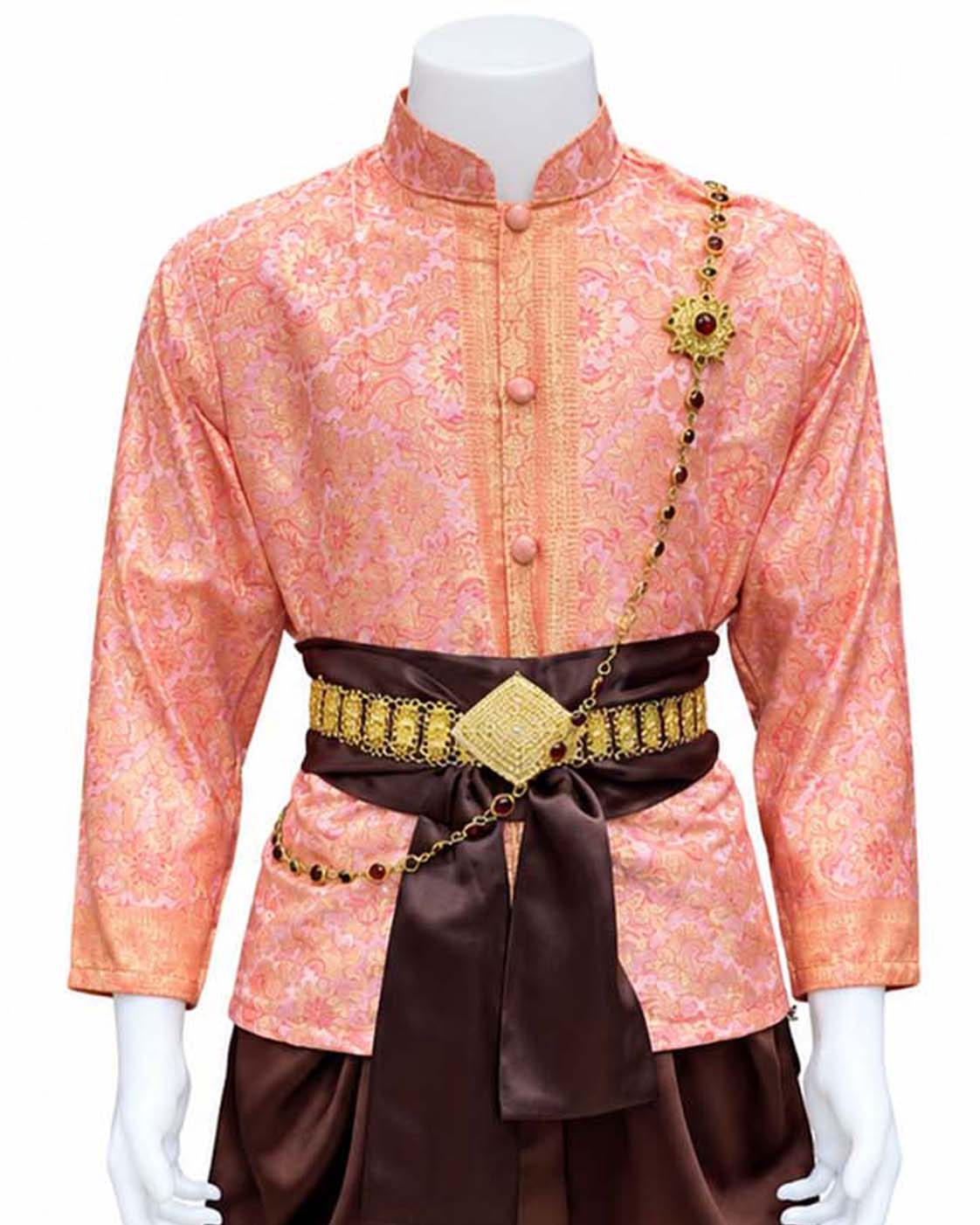 Men’s Traditional Thai Outfit – Pink & Brown 3 Piece Silk Wedding Set | Siam Regal 🇹🇭