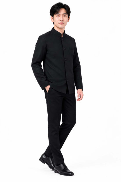 Men's Thai Wedding Attire Black Traditional Cotton Silk Jacket Formal Groom Outfit Thailand Marriage Ceremony Clothing