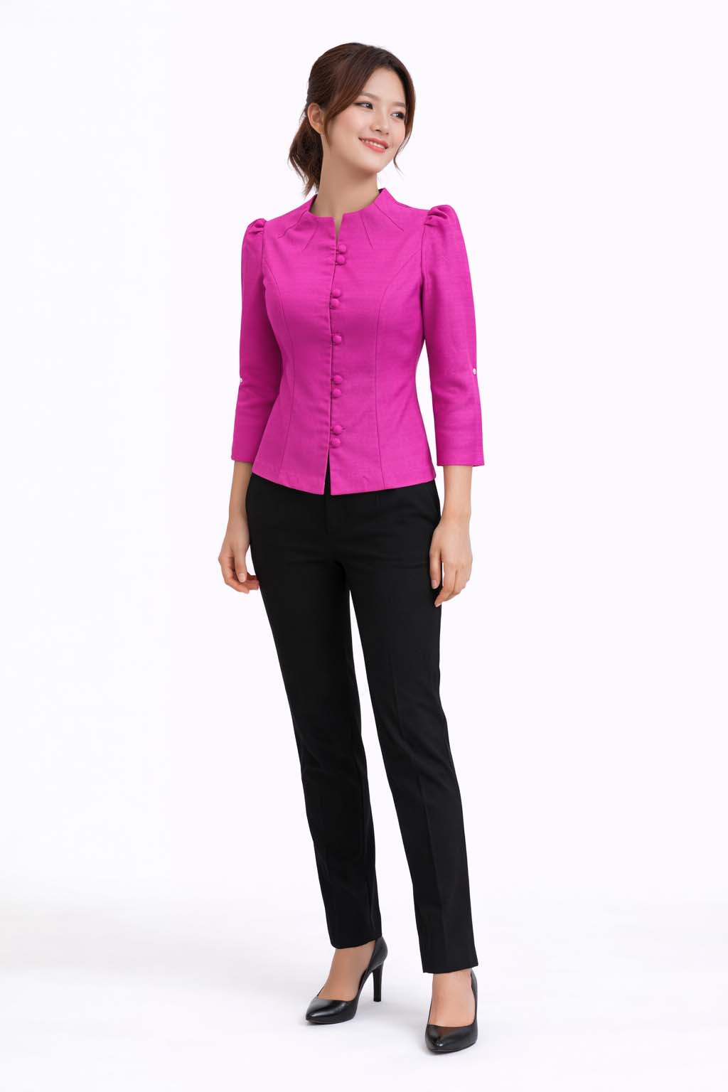 Elegant Thai Silk Blouse Double Button Closure Formal Shirt Wedding Dress Top