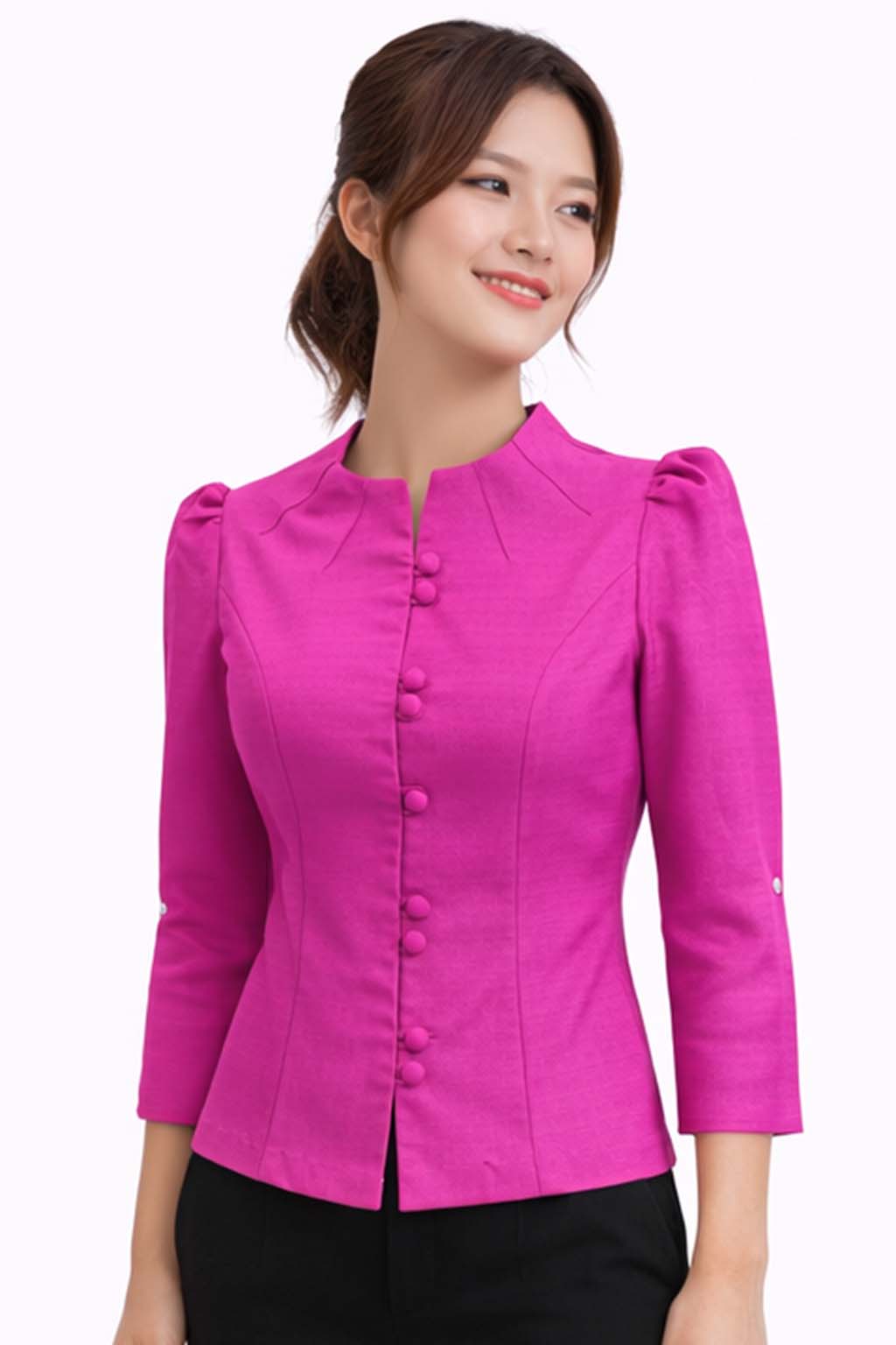 Elegant Thai Silk Blouse Double Button Closure Formal Shirt Wedding Dress Top