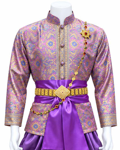 Men’s Traditional Thai Outfit – Purple 3 Piece Silk Wedding Set | Siam Regal 🇹🇭