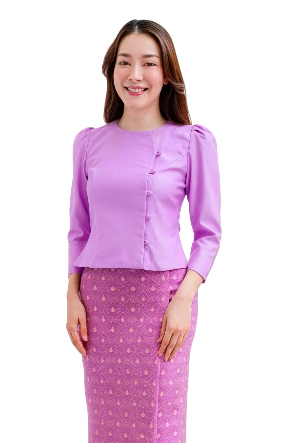 Siam Regal's Ladies Thai Silk Blouse Asymmetrical Button Closure
