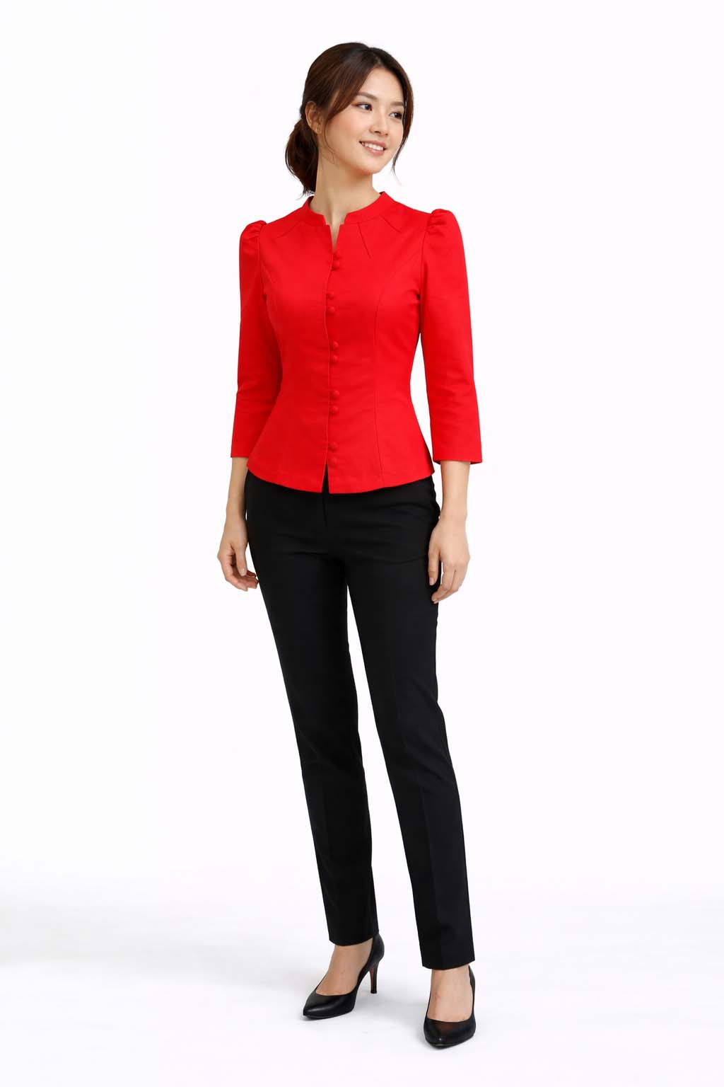 Elegant Thai Silk Blouse Double Button Closure Formal Shirt Wedding Dress Top