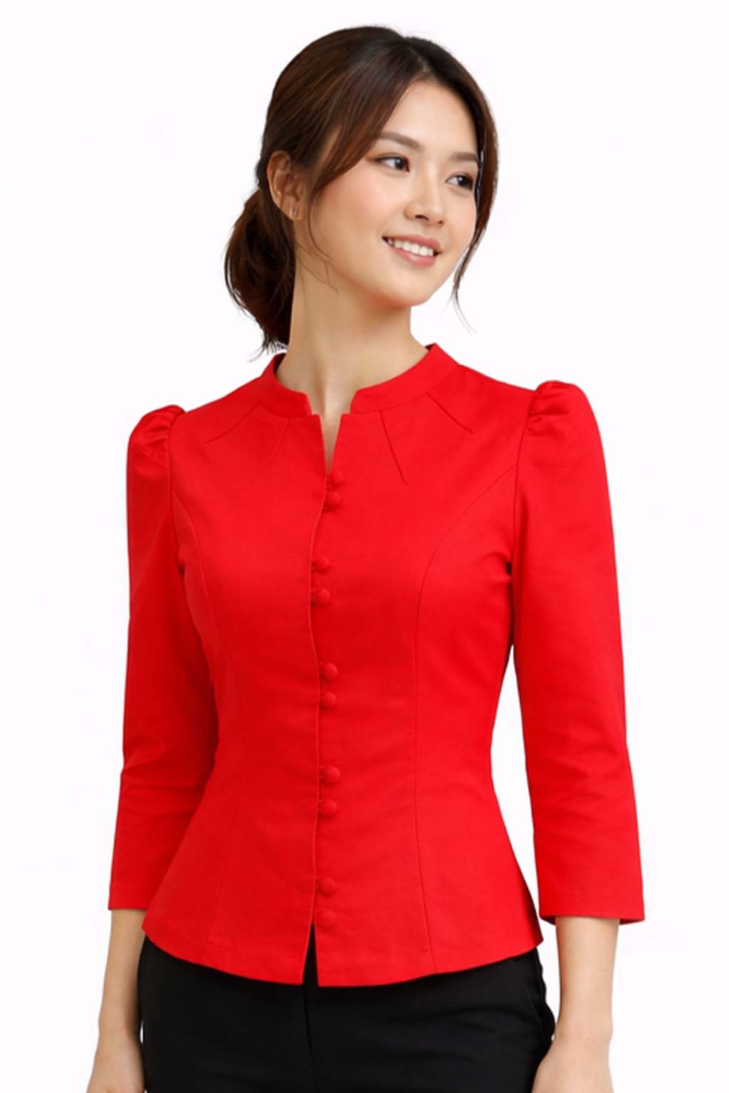 Elegant Thai Silk Blouse Double Button Closure Formal Shirt Wedding Dress Top