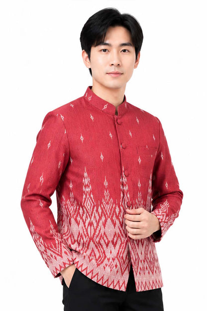 Men's Thai Wedding Attire Black Traditional Cotton Silk Jacket Formal Groom Outfit Thailand Marriage Ceremony Clothing