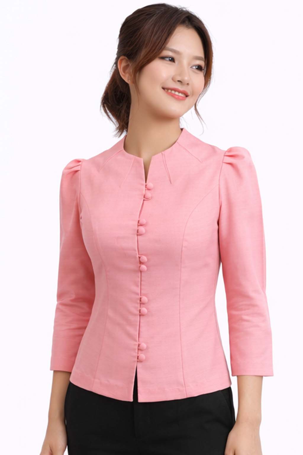 Elegant Thai Silk Blouse Double Button Closure Formal Shirt Wedding Dress Top