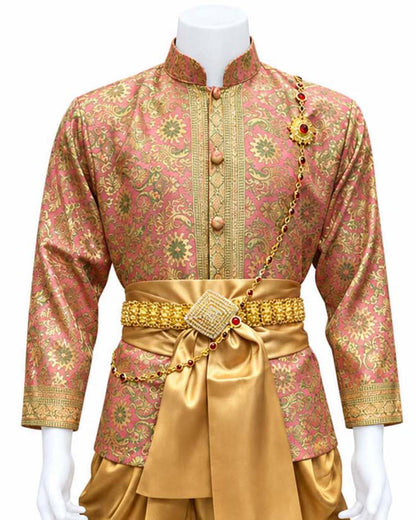 Men’s Traditional Thai Outfit – Rose & Gold 3 Piece Silk Wedding Set | Siam Regal 🇹🇭